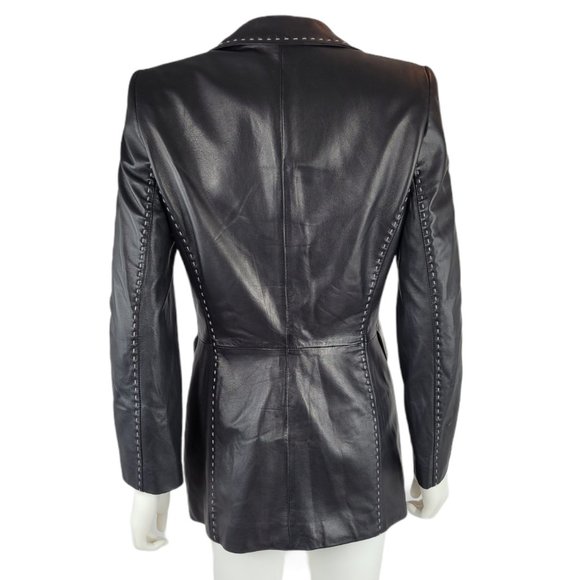 Escada Lambskin Leather Jacket with White Stitch - Picture 3 of 6